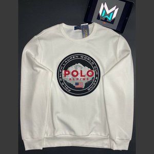 Polo Ralph Lauren Alpine Racing Men’s Large White Crewneck Pullover Vintage Rare